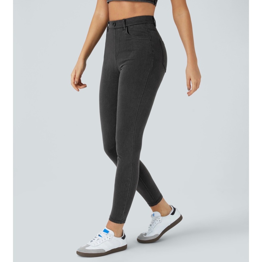 Halara Womens High Waisted Denim Pockets Work Leggings Charcoal Gray Large
